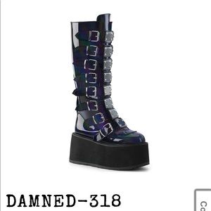 Brand new demonia black holographic boots